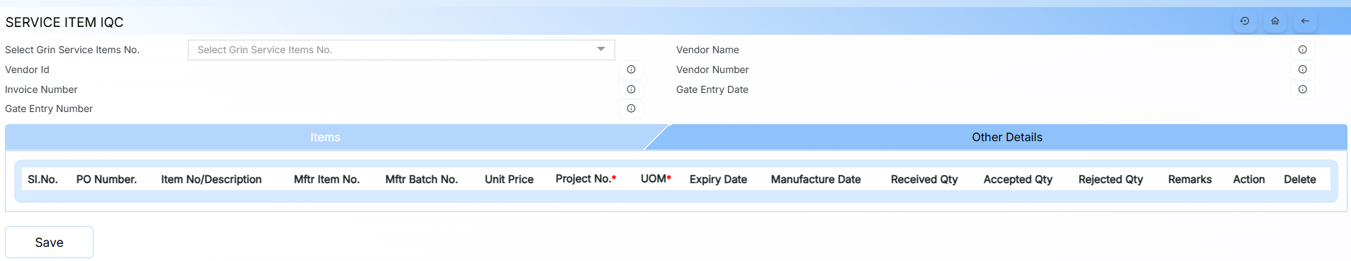SERVICE ITEM IQC FORM