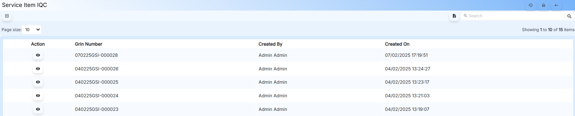 SERVICE ITEM IQC PAGE